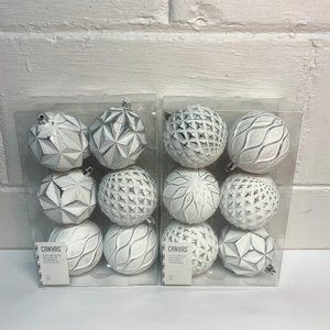 Christmas Decorations Silver and White Ornament Set Canvas Shatterproof